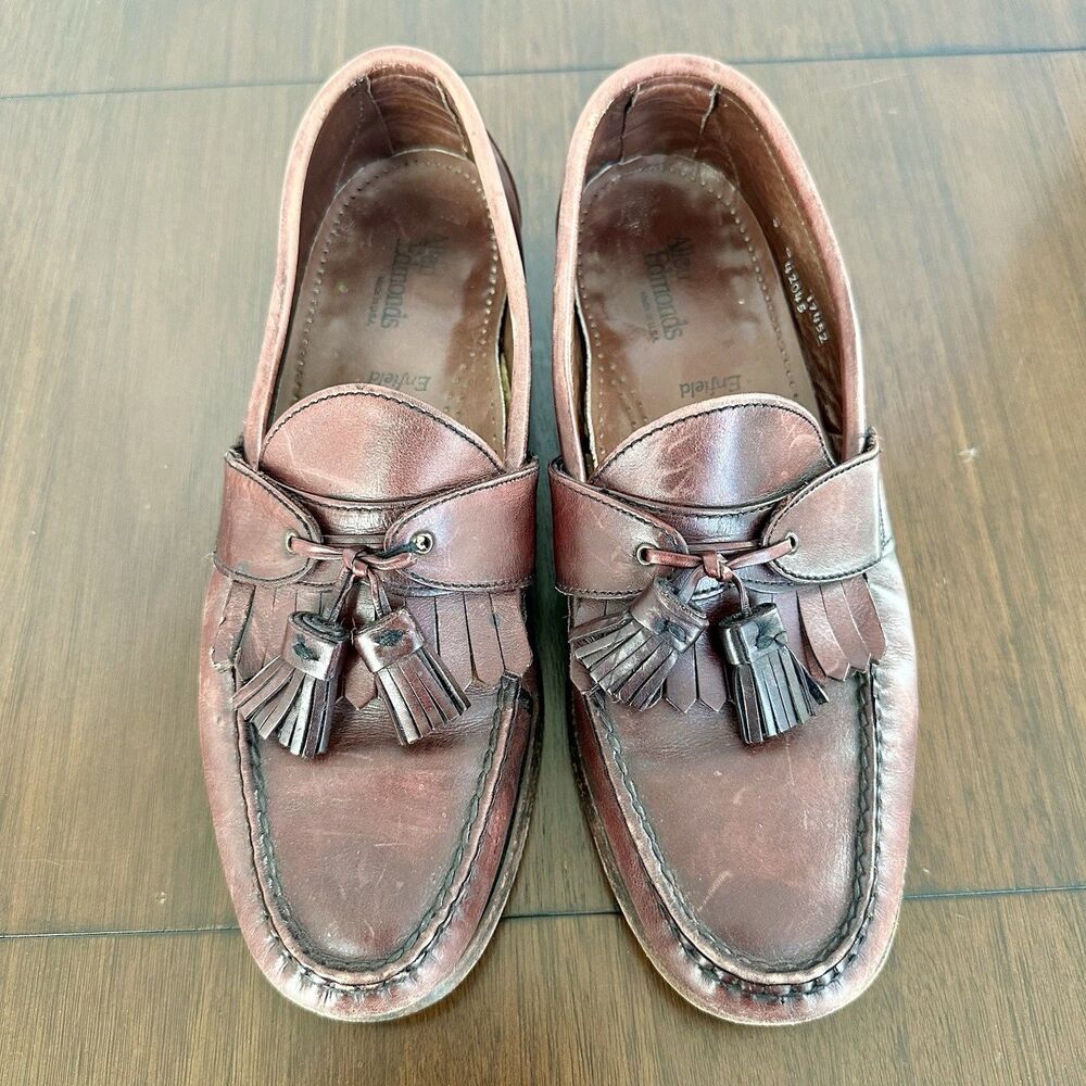 Allen Edmonds Enfield Loafers Men 9 C Brown Leather Kiltie Tassel Shoes Preppy